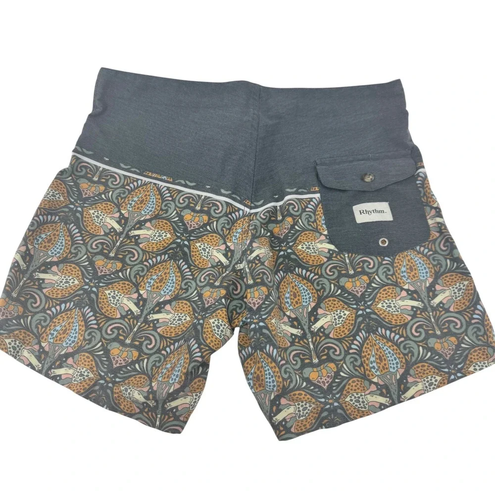 Rhythm Mens Mushroom Paisley Board Shorts‎ Charcoal Gray / Tan Size 34 7